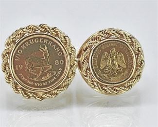 2 Gold 14K Rings, Kruegerrand and 2 Peso