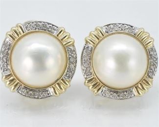 14K Yellow Gold Italian, Mabe Pearls, and Diamonds Earrings