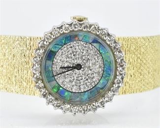 Ladies Croton 14K Watch With Diamond and Opal Dial