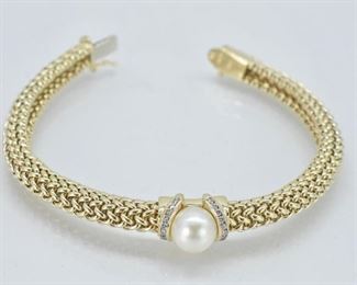 14K Rope Design Bracelet with Pearl, SKD