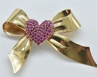 14K Yellow Gold and Ruby Bow