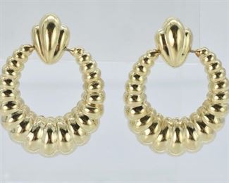 14K Gold Scalloped Hoop Design Earrings