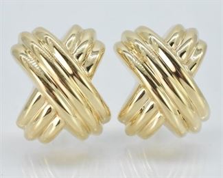 14K Yellow Gold X Design Pierced Earrings