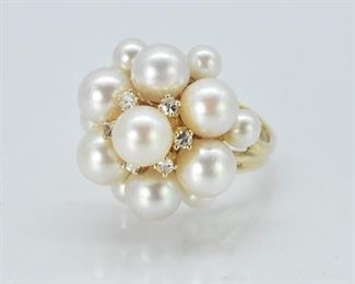 14K Cultured Pearl and Diamond Cocktail Ring