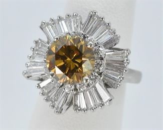 2 ct Yellow Lab Diamond, 1.5 ct Side Diamonds Ring