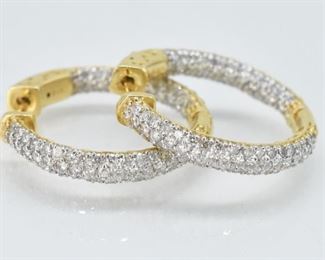14K Gold and Diamond Inside Out Paved Hoop Earrings