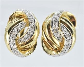 14K Gold and 1.5 CTTW Diamond Knot Earrings