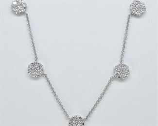 5.11cttw Cluster Diamond 14KT White Gold Necklace