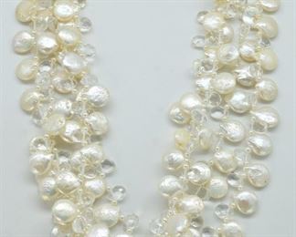Cultured Freshwater Coin Pearl and Rock Crystal Necklace