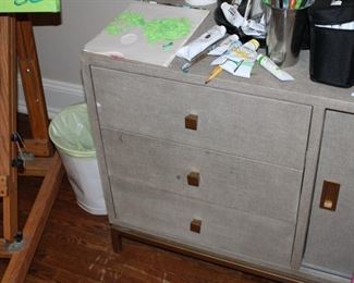Paint marks, but a great mid-mod chest of drawers, as is: $150.  Can be refinished.