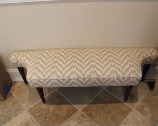 Upholstered bench with turned legs, never used $850 firm. It is brand new, and custom-made with carved turned legs.