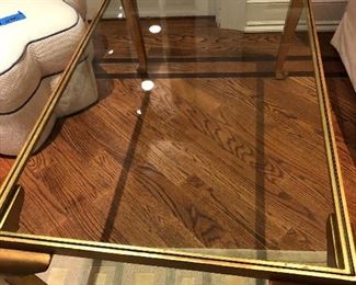 Heavy glass brass and wood coffee table in perfect condition. $750