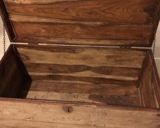 Inside the antique trunk