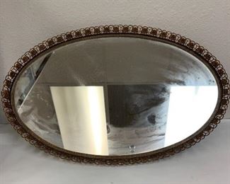 https://www.agesagoestatesales.com JF4001 Mid Century Mirrored Copper Vanity Tra Wall Hanging