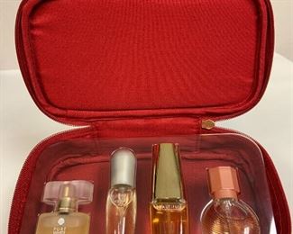 https://www.agesagoestatesales.com KL4002 Este Lauder 4 Fragrance Coffret in Red Satin Zip Bag