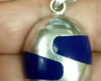 https://www.agesagoestatesales.com RAB3087 VINTAGE MEXICAN STERLING SILVER BLUE STONE CHAIN FAB MAN