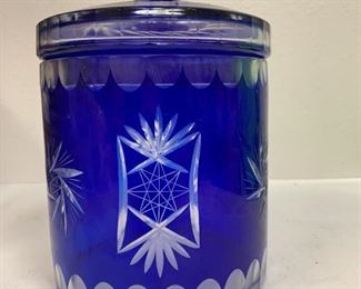 https://www.agesagoestatesales.com JF4035 Cobalt Blue Clear Bohemian Glass Lidded Canister