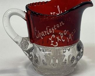 https://www.agesagoestatesales.com NW1044 CHARLESTON EXPO 1902 RUBY FLASH GLASS MINI PITCHER