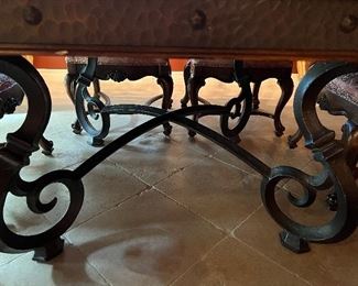 Iron Base Dining Table w 8 Custom Upholstered Chairs