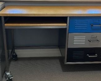 Locker Style Bedroom Set: Queen Bedframe w Storage, 2 Dressers, Desk and Nightstands