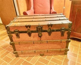 Antique oak strap trunk