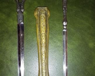 Antique scissors,  letter opener and metal case