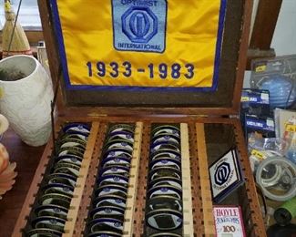 Optimist International club badge box and memorabilia 