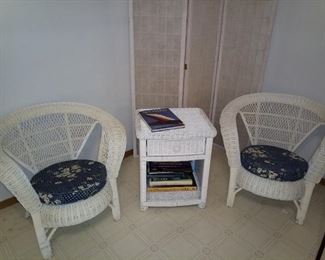 Wicker chairs and table