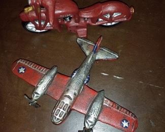 Cast iron motorcycle and airplane