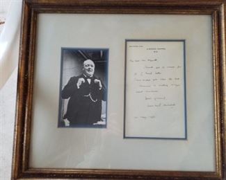Winston Churchill,  a letter and a picture.                               These first three items two of Churchill and one of Eisenhower will all be for auction. See details under description please.