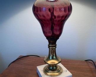 (11) $40 - Vintage Amethyst Coin Dot Glass Table Lamp with Marble Base