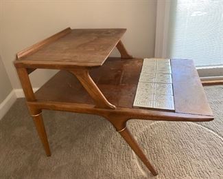 (15)(16) $150/both Mid Century Modern Lane Walnut Cosmopolitan Two Tier End Table - we also have step table 
