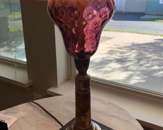(13) $40 - Vintage Amethyst Coin Dot Glass Table Lamp with Dark Base