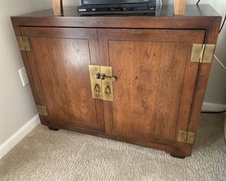 (17) $250 MCM Style Fruitwood Server Credenza Console Cabinet Brass Closure - measures 39w 18d 31h