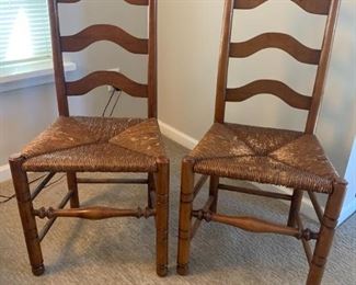 (18) $100/pair - Ladder Back Rush Seat Dining Chairs  19w 15d 38h back.