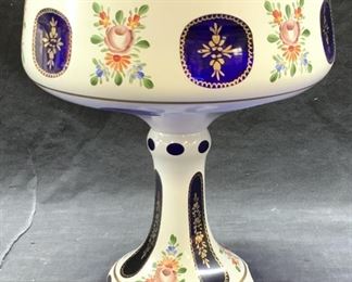 Thick Walled Cobalt Blue & Painted Glass Tazza
