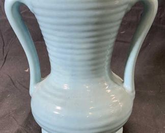 Light Blue Pottery Vessel with Handles
