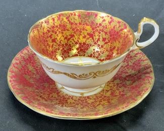AYNSLEY Gilt Crimson Chinaware Teacup & Saucer
