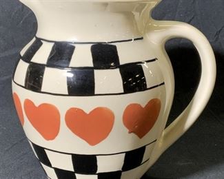 HARTSTONE Checkered Heart Motif Ceramic Pitcher
