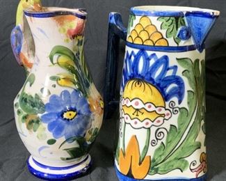 Lot 2 Vintage Ceramic Floral Pitchers
