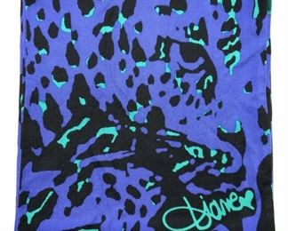DIANE VON FURSTENBERG Blue Leopard Print Scarf
