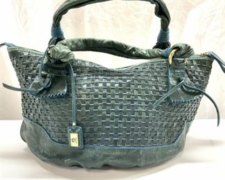 Niki Jodi Green Leather Basketweave Handbag
