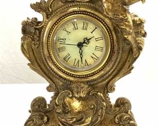 Gold Ormolu Rococo Style Clock w Cherub
