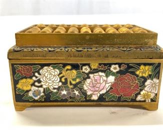 Brass & Enamel Trinket Box W Abacus Lid
