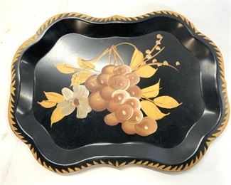 Hand Painted Toleware Tray W Floral Detail
