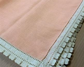 Mid Century Peach Linen Tablecloth
