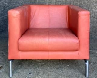 20th Century Modern Leather Stainless Base Lounge Chair High Quality Design MCM Style