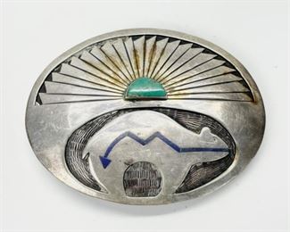 Native American Sterling Silver Turquoise belt buckle