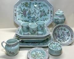 Adams CALYX WARE REAL ENGLISH IRONSTONE CHINA PATTERN SINGAPORE BIRD PLATTERS, BOWLS, SUGAR CREAMER and COASTERS
