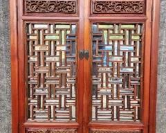 Vintage Asian Carved Shutter Door Wall Mirror